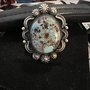 Sterling Silver Turquoise Statement Ring Authentic Native Adjustable